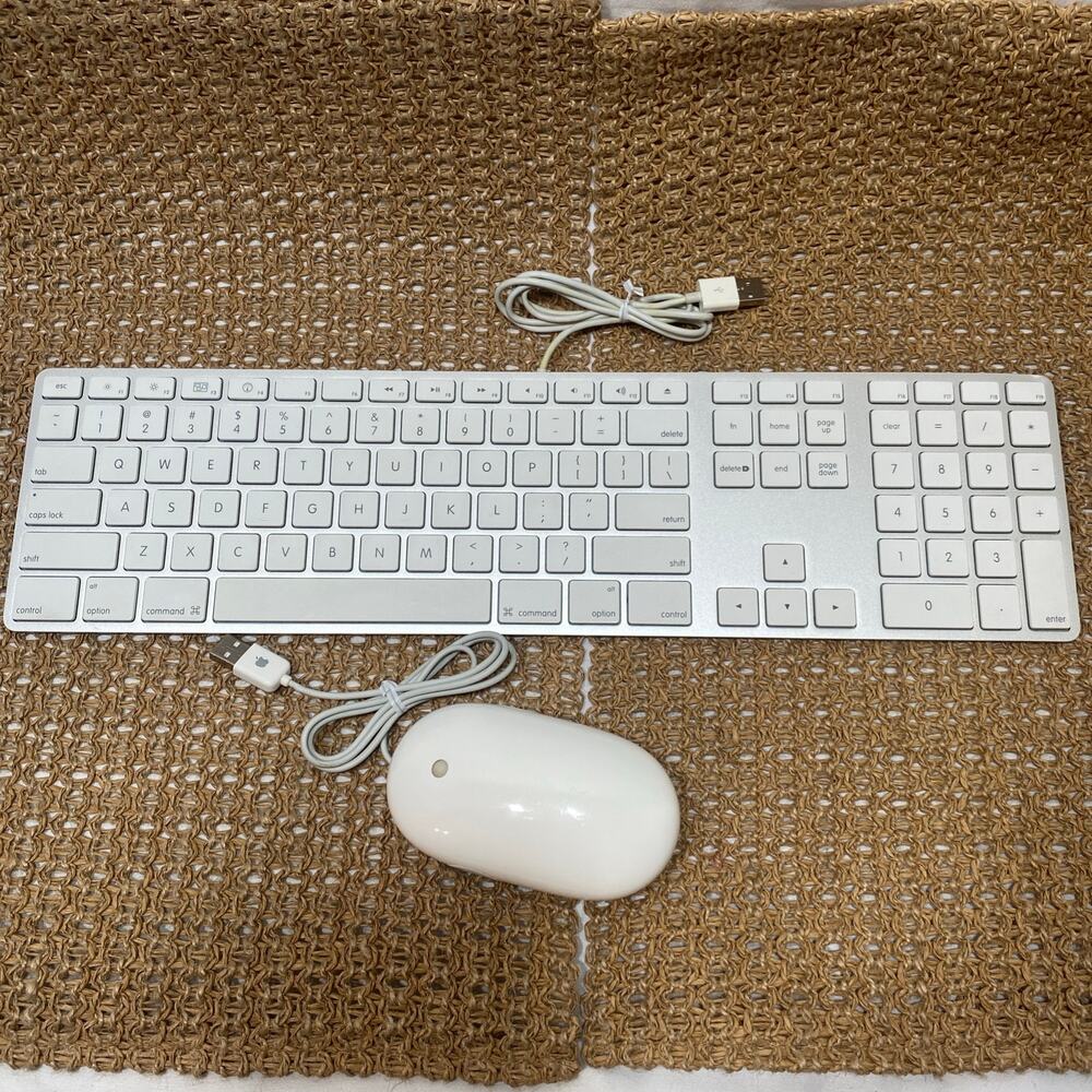 Apple A1243 Aluminum Wired Keyboard Full Size Slim Mac With Mouse A1152 Tested